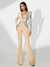 Low-Cut Sequin Bodycon Jumpsuit