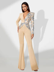 Low-Cut Sequin Bodycon Jumpsuit