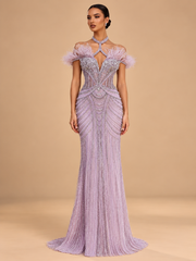 LD11439 Lavender crystal couture gown on cream background