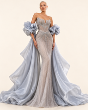 LD11441 Silver couture gown cream studio