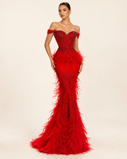 LD11442 Red couture gown cream studio