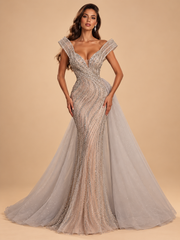 LD11463 Silver Champagne couture gown in cream studio