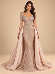 LD11475 Champagne couture gown in cream studio
