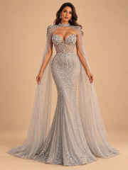 LD11478 Silver couture gown in cream studio