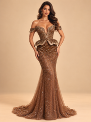 LD11494 Bronze couture evening gown cream studio