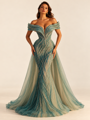 LD11538 Teal couture gown cream studio