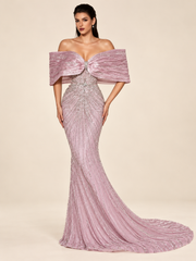 LD11579 Rose Pink couture gown cream studio