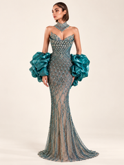LD11689 Teal couture gown studio view 3