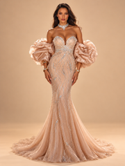 LD12056 Champagne couture evening gown cream studio