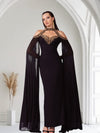 Black Cape Bodycon Long Dress – Bold, Elegant, Unforgettable