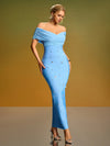 Glamorous Off-Shoulder Crystal Mesh Dress