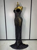 Luxury Rhinestone Transparent Mesh Maxi Dress