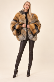 Golden Tan & Smoky Grey Striped Fur Jacket – JFB1-25018