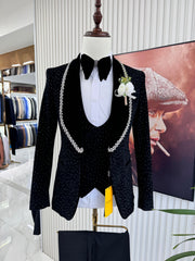 Luxury Men’s Beaded Tuxedo – Regular Fit Single-Breasted Wedding & Formal Suit