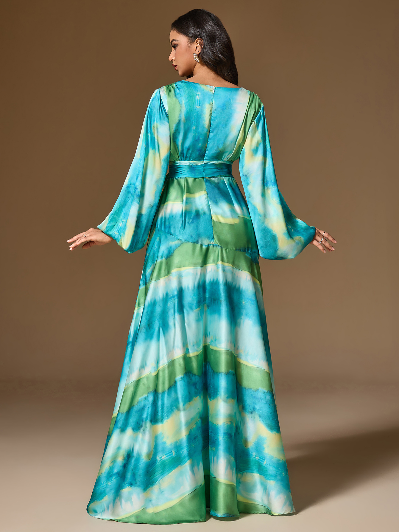 Elegant Color Gradient Print Bubble Long-Sleeve Evening Dress Fiona Secret Closet Elegant Color Gradient Print Bubble Long-Sleeve Evening Dress Fiona Secret Closet