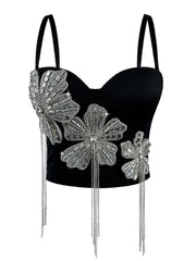 Flower Tassel Fishbone Semi-Transparent Crop Top