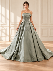 Sage Beaded Satin Ballgown