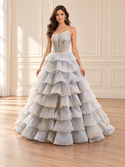 Ivory & Silver Tiered Ballgown