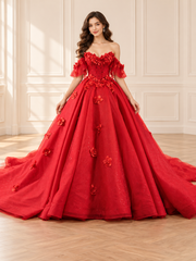 Scarlet Floral Appliqué Ballgown