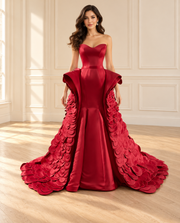 Ruby Satin Gown with Petal Train