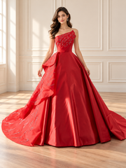 Scarlet Beaded One-Shoulder Ballgown