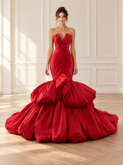 Crimson Sculpted Satin Mermaid Gown