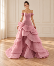 Rose Off-Shoulder Tiered Mermaid Gown