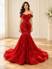 Scarlet Appliqué Mermaid Gown