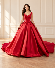 Scarlet Satin Corset Ballgown