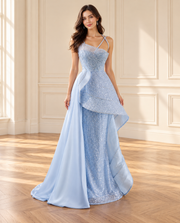 Ice Blue Shimmer Sculpted Mermaid Gown
