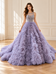 Lavender Crystal Bodice Ruffled Ballgown