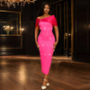 Pink Pearl Embrace" Off-Shoulder Bandage Maxi Dress