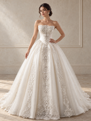 Crystal Fan Corset & Lace Ballgown — front view
