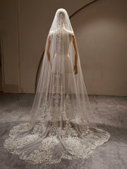 Beaded Lace Cathedral Bridal Veil — view 1