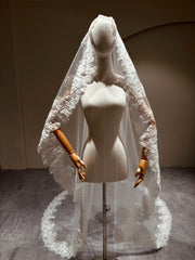 Wide Lace Mantilla Bridal Veil — view 1