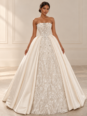 Crystal Floral Lace & Satin Ballgown, view 1