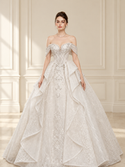 Cascading Ruffle Crystal Ballgown, view 1