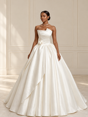 Asymmetric Satin Rose Ballgown, view 1