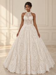 Illusion Halter Lace Ballgown, view 1