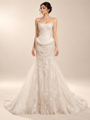 Pearl-Draped Lace Mermaid Bridal Gown — VVSIG-88, studio view 1