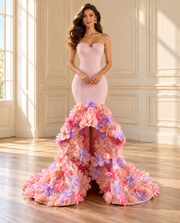 Blush floral gown shown sleeveless