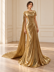 Gold Draped Cape Gown model preview