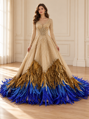 Gold and Blue Feather Gown model preview