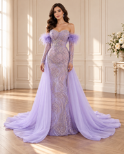 Lavender Feather Beaded Gown model preview