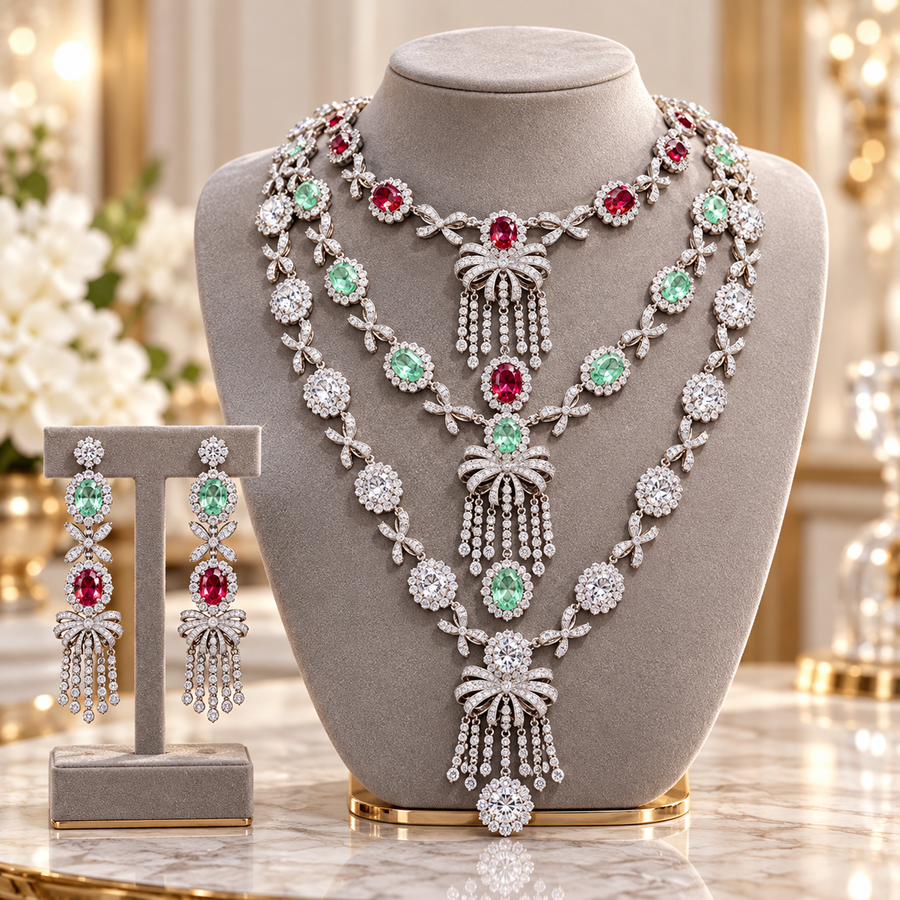 Ruby emerald floral statement jewellery