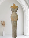 Starlight Siren – Sleeveless Long Silver Dress with Low-Cut Bodice