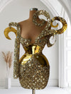 Golden Elegance – Short Lace Dress with Detailed Bodice
