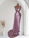 Purple Mermaid Gown – Intricate Details & Elegant Train