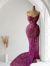 Long Mermaid Purple Dress with Embellished Stones – Celestial Glamour