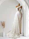 Mermaid Lace Gown – White Elegance with Deep Cut Bodice & Train